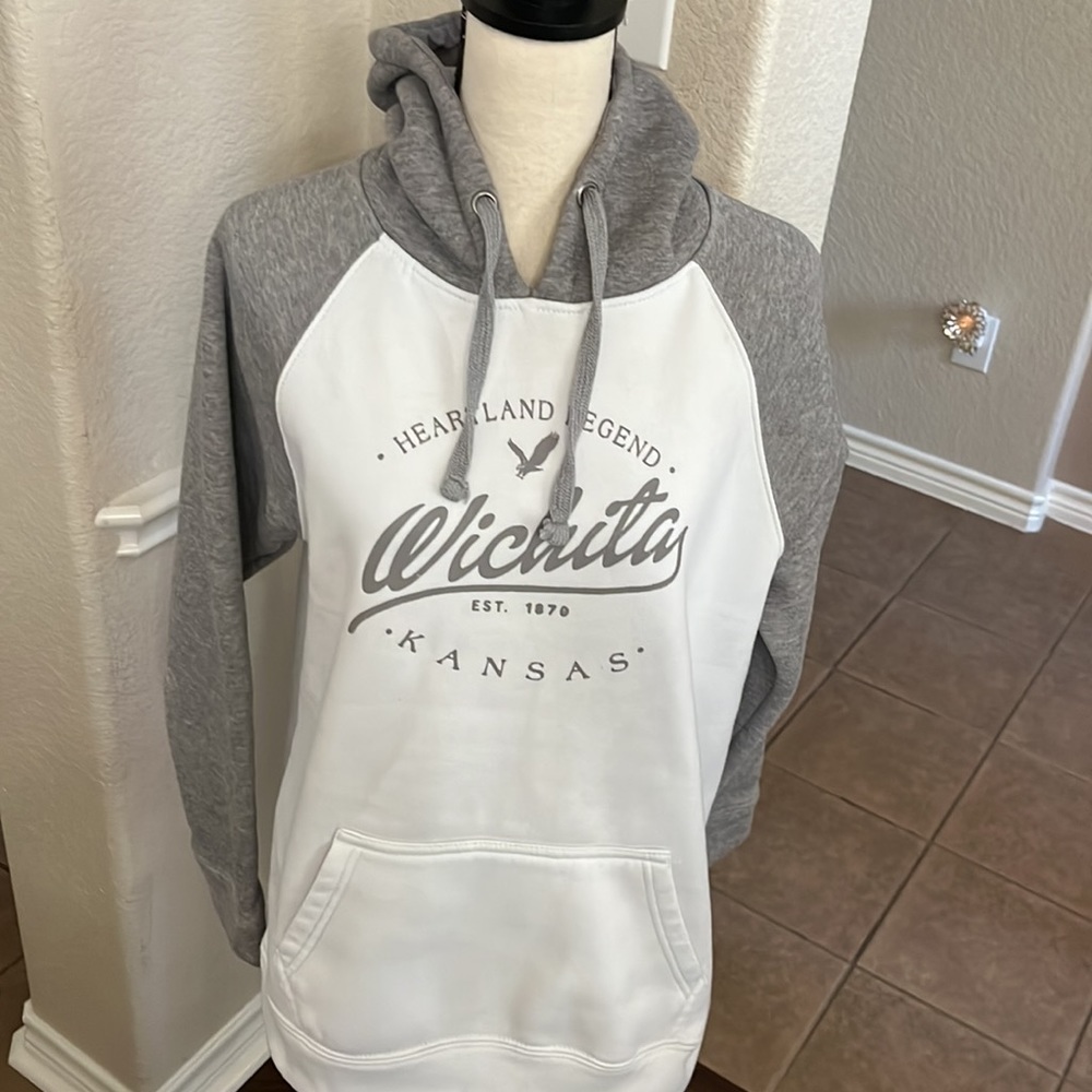 Salt Creek Wichita Kansas white & gray oversized graphic sweatshirt hoodie S